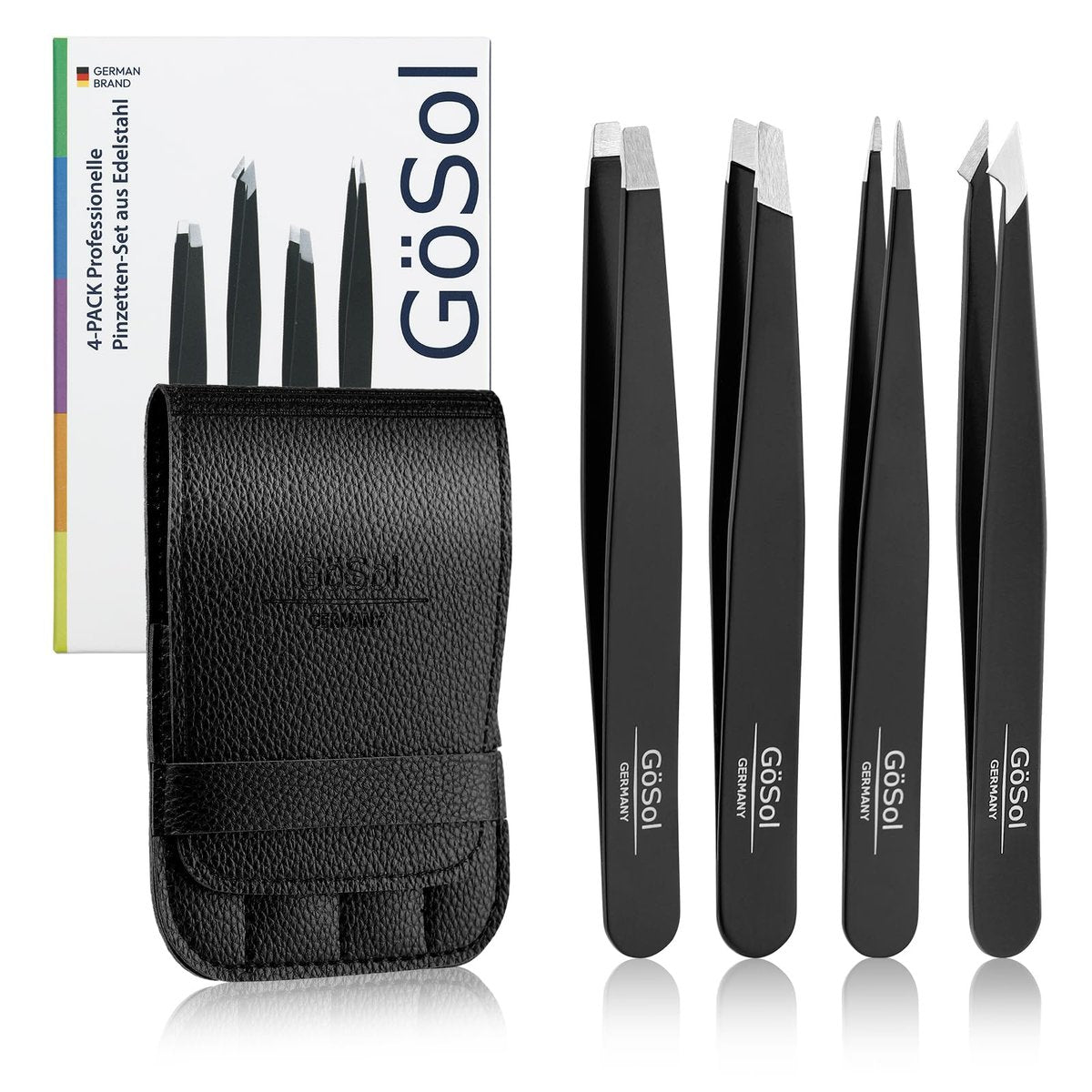4-Piece Professional Stainless Steel Tweezers Set - Slant, Pointed & Flat Tips for Eyebrow & Facial Hair Removal - görsel 1