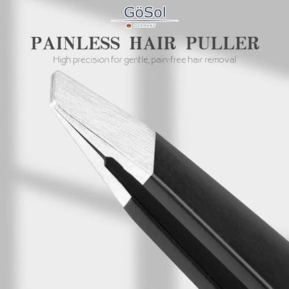 4-Piece Professional Stainless Steel Tweezers Set - Slant, Pointed & Flat Tips for Eyebrow & Facial Hair Removal