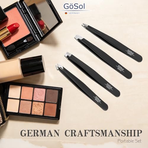 4-Piece Professional Stainless Steel Tweezers Set - Slant, Pointed & Flat Tips for Eyebrow & Facial Hair Removal - görsel 14