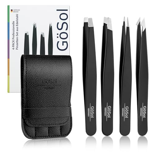 4-Piece Professional Stainless Steel Tweezers Set - Slant, Pointed & Flat Tips for Eyebrow & Facial Hair Removal - görsel 2