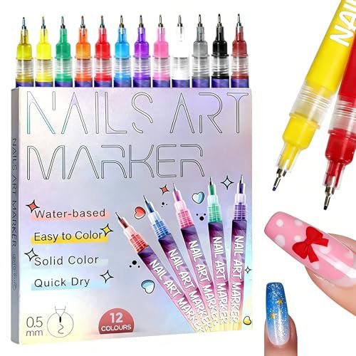MUZAMOX Nail Art Pens - 12-Color Kit with 0.5mm Fine Tip, Quick-Dry Nail Polish Pens for Painting, Dotting & Drawing Designs Avelisse