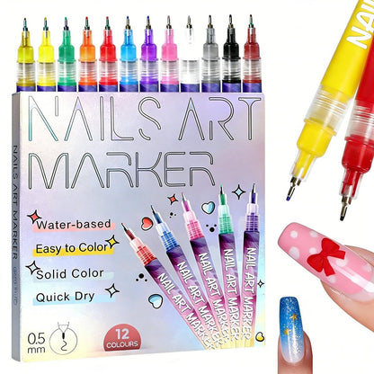 MUZAMOX Nail Art Pens - 12-Color Kit with 0.5mm Fine Tip, Quick-Dry Nail Polish Pens for Painting, Dotting & Drawing Designs Avelisse