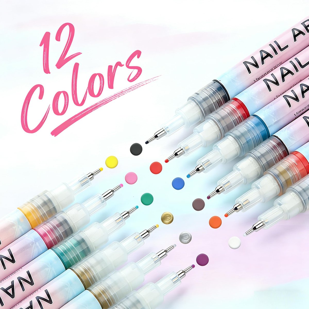 MUZAMOX Nail Art Pens - 12-Color Kit with 0.5mm Fine Tip, Quick-Dry Nail Polish Pens for Painting, Dotting & Drawing Designs Avelisse
