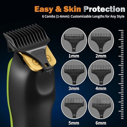 Elehomyou Beard Trimmer for Men, Rechargeable Cordless Hair Clipper with LED Display & Hangable Design, 180min Runtime, 6 Combs, Type-C Charging for Face, Neck, Groin & Manscaping, Ideal Gift