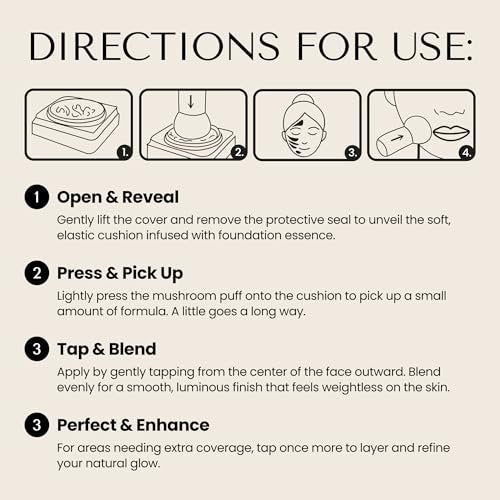 Hush Glow™ Foundation Cushion SPF 30 – Skincare-Infused Lightweight Foundation with Mushroom Applicator for Mature Skin, Hyaluronic Acid & Peptides, Buildable Natural Coverage (Brunet Brown) Avelisse