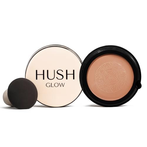 Hush Glow™ Foundation Cushion SPF 30 – Skincare-Infused Lightweight Foundation with Mushroom Applicator for Mature Skin, Hyaluronic Acid & Peptides, Buildable Natural Coverage (Brunet Brown) Avelisse