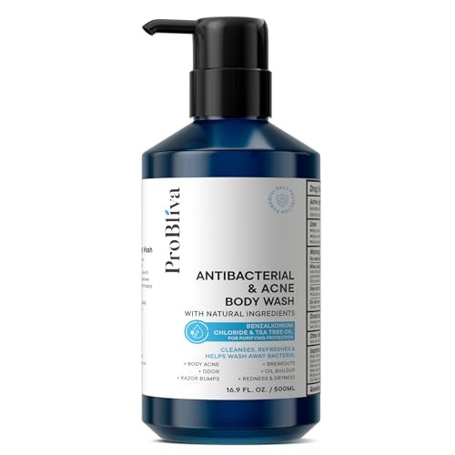 ProBliva Antibacterial Body Wash for Body Acne & Breakouts - Tea Tree Cleanser for Back Acne, Body Odor & Razor Bumps - Daily Body Wash for Oily & Acne-Prone Skin, Men & Women, 16.9 fl oz Avelisse