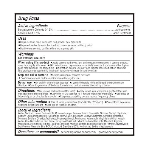 ProBliva Antibacterial Body Wash for Body Acne & Breakouts - Tea Tree Cleanser for Back Acne, Body Odor & Razor Bumps - Daily Body Wash for Oily & Acne-Prone Skin, Men & Women, 16.9 fl oz Avelisse
