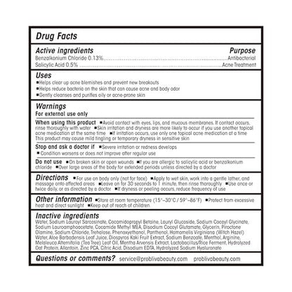 ProBliva Antibacterial Body Wash for Body Acne & Breakouts - Tea Tree Cleanser for Back Acne, Body Odor & Razor Bumps - Daily Body Wash for Oily & Acne-Prone Skin, Men & Women, 16.9 fl oz Avelisse