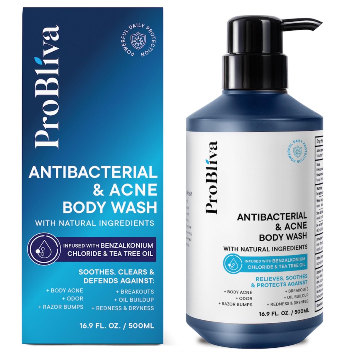 ProBliva Antibacterial Body Wash for Body Acne & Breakouts - Tea Tree Cleanser for Back Acne, Body Odor & Razor Bumps - Daily Body Wash for Oily & Acne-Prone Skin, Men & Women, 16.9 fl oz Avelisse