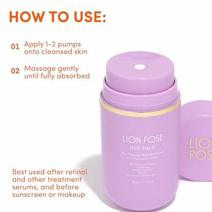 LION POSE Pep Talk Bio-Placenta Barrier Repair Cream for Redness & Dryness - Face and Body Moisturizer with Ceramides, Glutathione, and Ashwagandha - 1.7 fl oz Avelisse