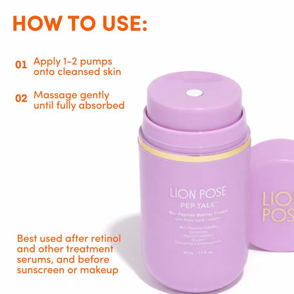 LION POSE Pep Talk Bio-Placenta Barrier Repair Cream for Redness & Dryness - Face and Body Moisturizer with Ceramides, Glutathione, and Ashwagandha - 1.7 fl oz Avelisse