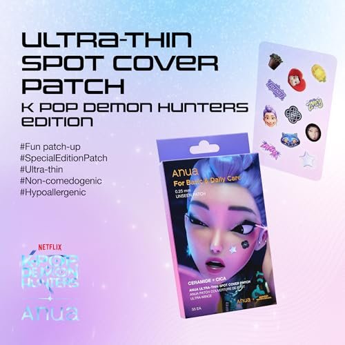 Anua Ultra-Thin Spot Cover Patch - Invisible Hydrocolloid Acne Patch with Centella for Sensitive Skin, Cute Pimple Patches, Korean Skincare, 55 Count Avelisse