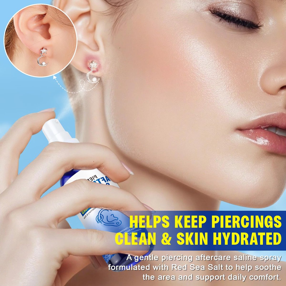 Piercing Aftercare Spray - Saline Solution for Ear, Nose, Navel & Body Piercing Cleaner & Soothing, 60ml - görsel 8