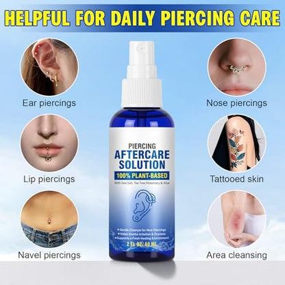 Piercing Aftercare Spray - Saline Solution for Ear, Nose, Navel & Body Piercing Cleaner & Soothing, 60ml