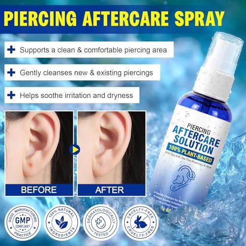 Piercing Aftercare Spray - Saline Solution for Ear, Nose, Navel & Body Piercing Cleaner & Soothing, 60ml - görsel 9