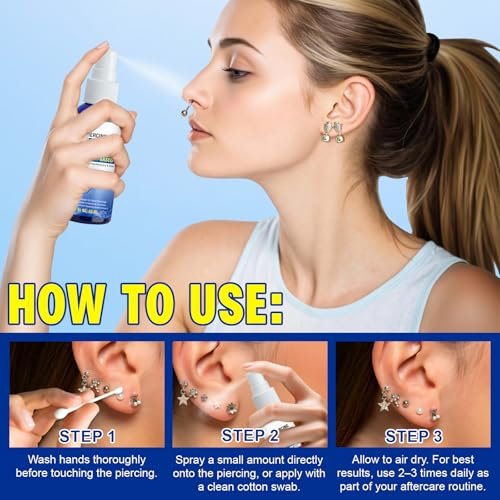 Piercing Aftercare Spray - Saline Solution for Ear, Nose, Navel & Body Piercing Cleaner & Soothing, 60ml - görsel 11