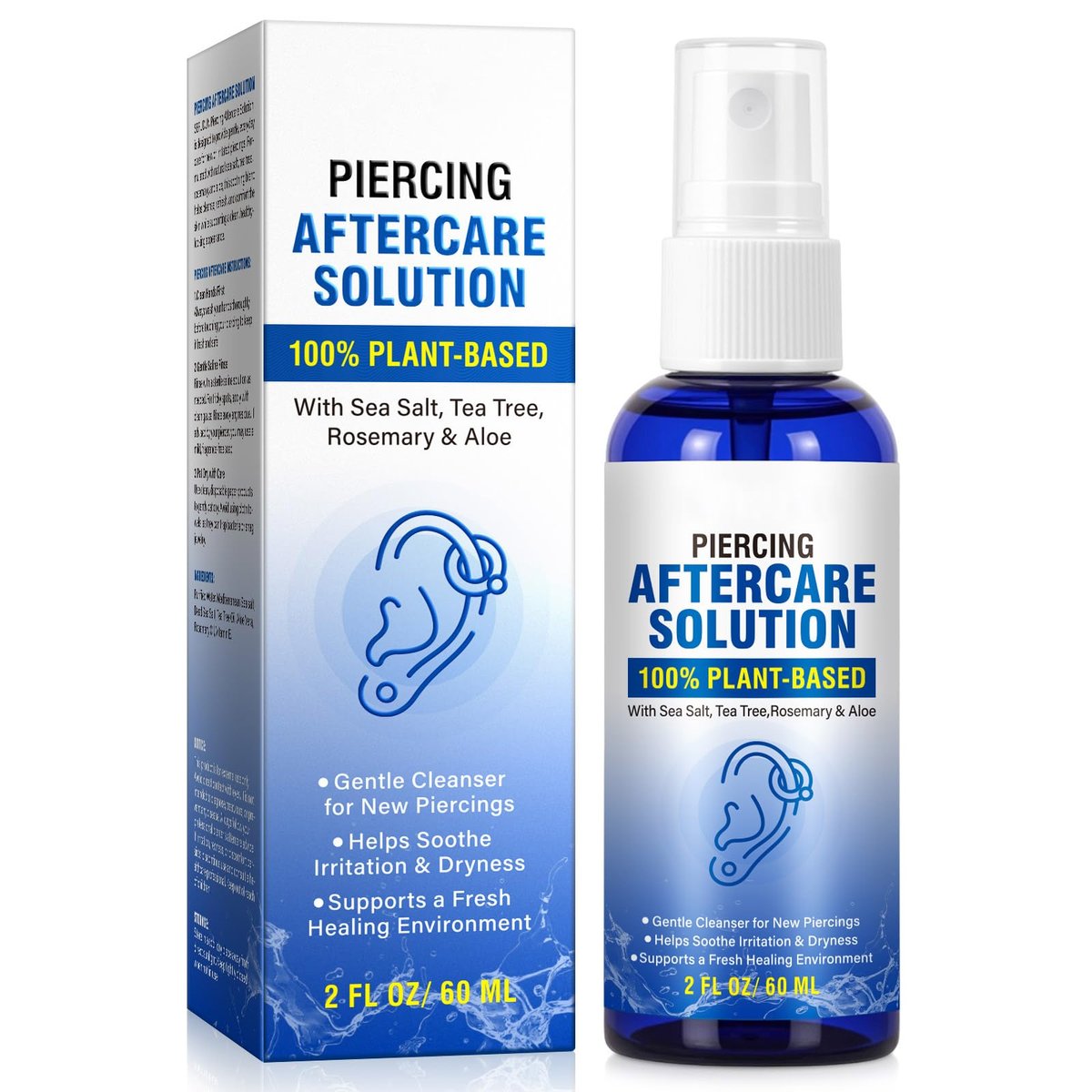 Piercing Aftercare Spray - Saline Solution for Ear, Nose, Navel & Body Piercing Cleaner & Soothing, 60ml - görsel 2