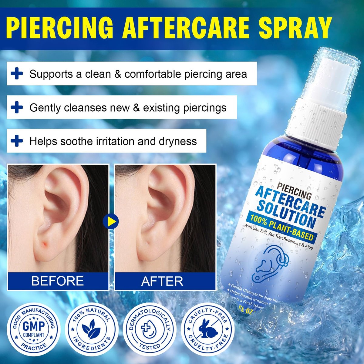 Piercing Aftercare Spray - Saline Solution for Ear, Nose, Navel & Body Piercing Cleaner & Soothing, 60ml - görsel 10
