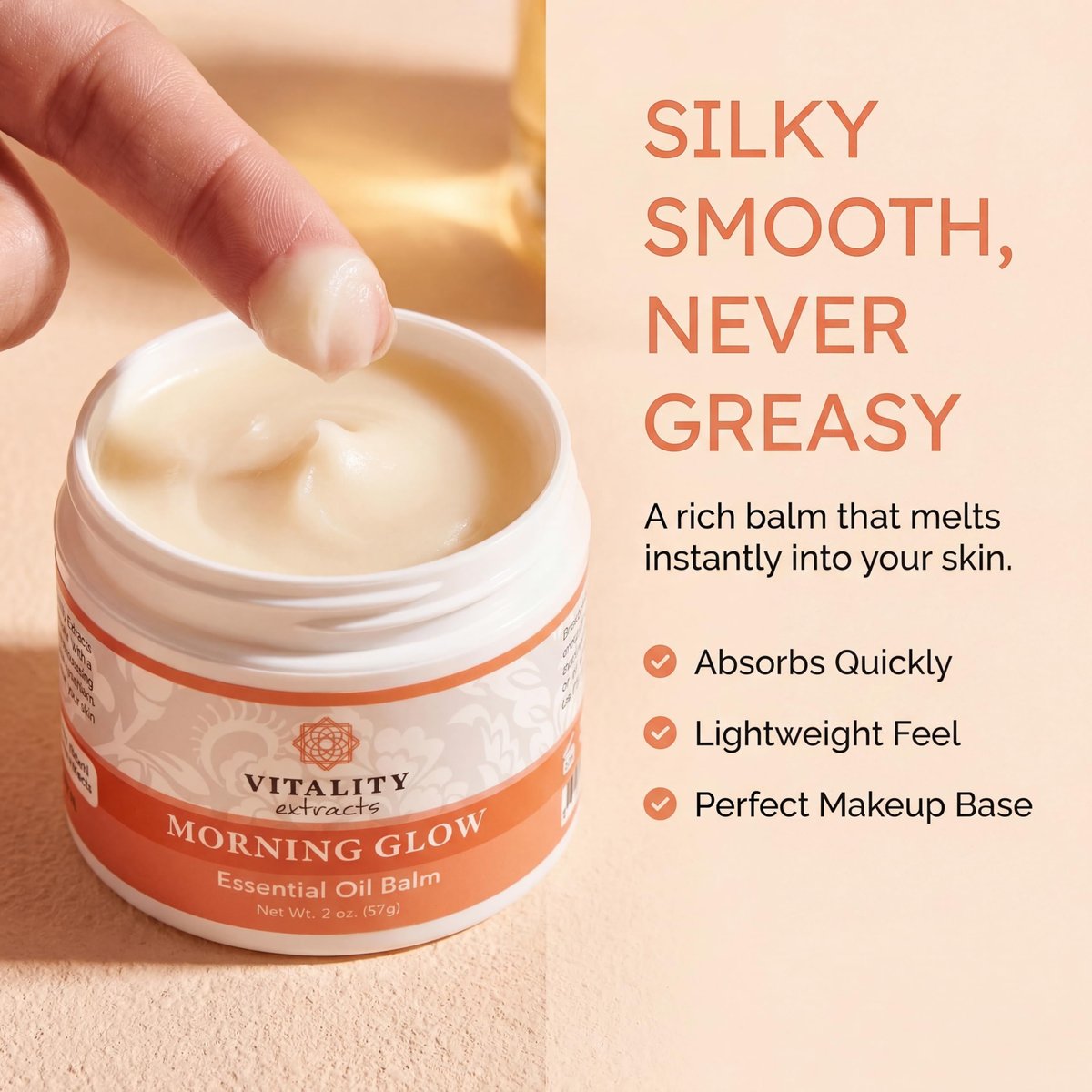 Vitality Extracts Morning Glow Essential Oil Balm - Daily Skin Hydration with Beeswax & Vitamin E for All Skin Types, 2 oz Avelisse