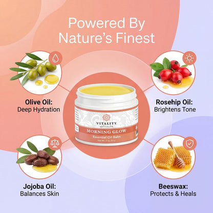 Vitality Extracts Morning Glow Essential Oil Balm - Daily Skin Hydration with Beeswax & Vitamin E for All Skin Types, 2 oz Avelisse