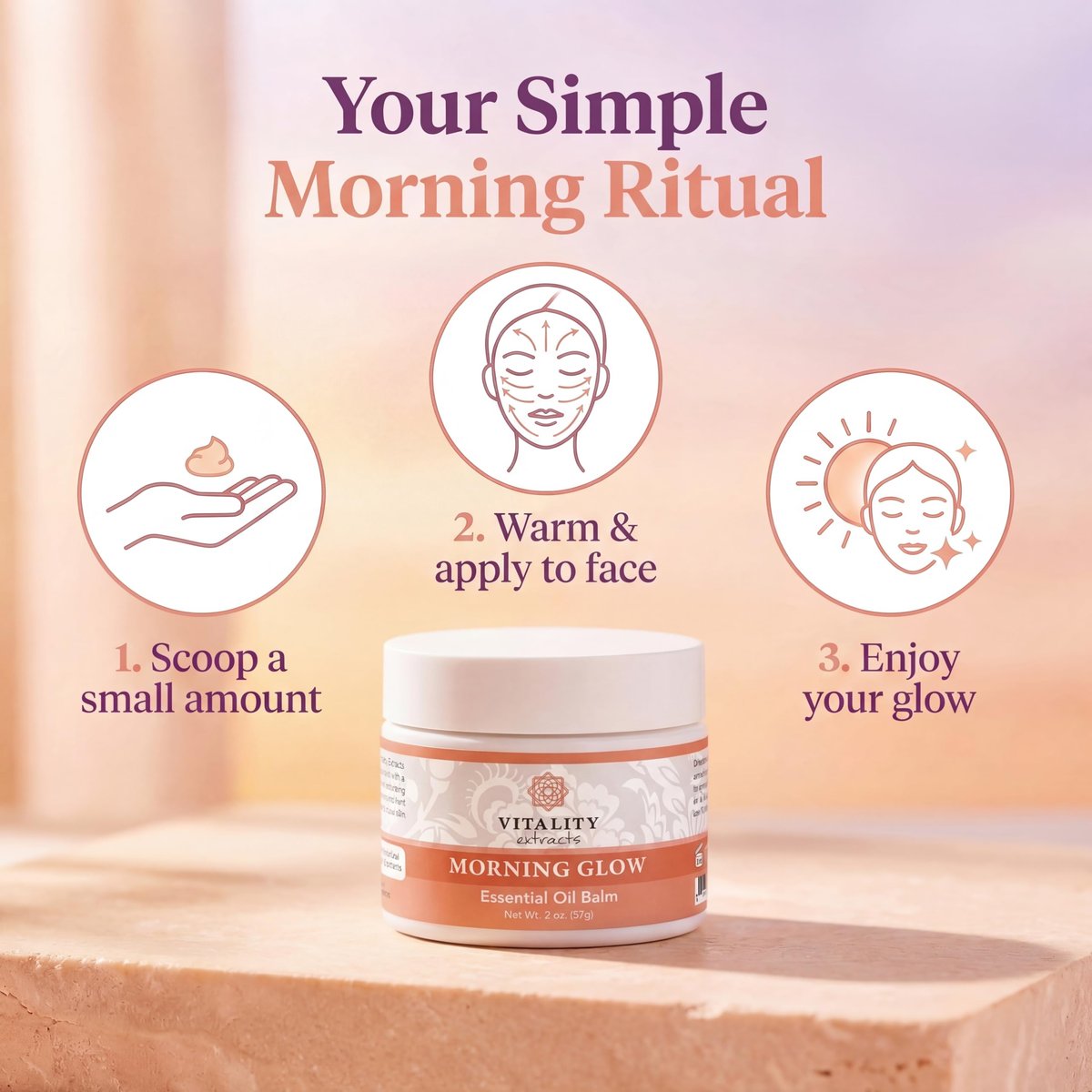 Vitality Extracts Morning Glow Essential Oil Balm - Daily Skin Hydration with Beeswax & Vitamin E for All Skin Types, 2 oz Avelisse