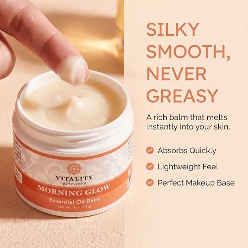 Vitality Extracts Morning Glow Essential Oil Balm - Daily Skin Hydration with Beeswax & Vitamin E for All Skin Types, 2 oz Avelisse