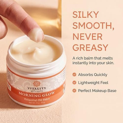 Vitality Extracts Morning Glow Essential Oil Balm - Daily Skin Hydration with Beeswax & Vitamin E for All Skin Types, 2 oz Avelisse