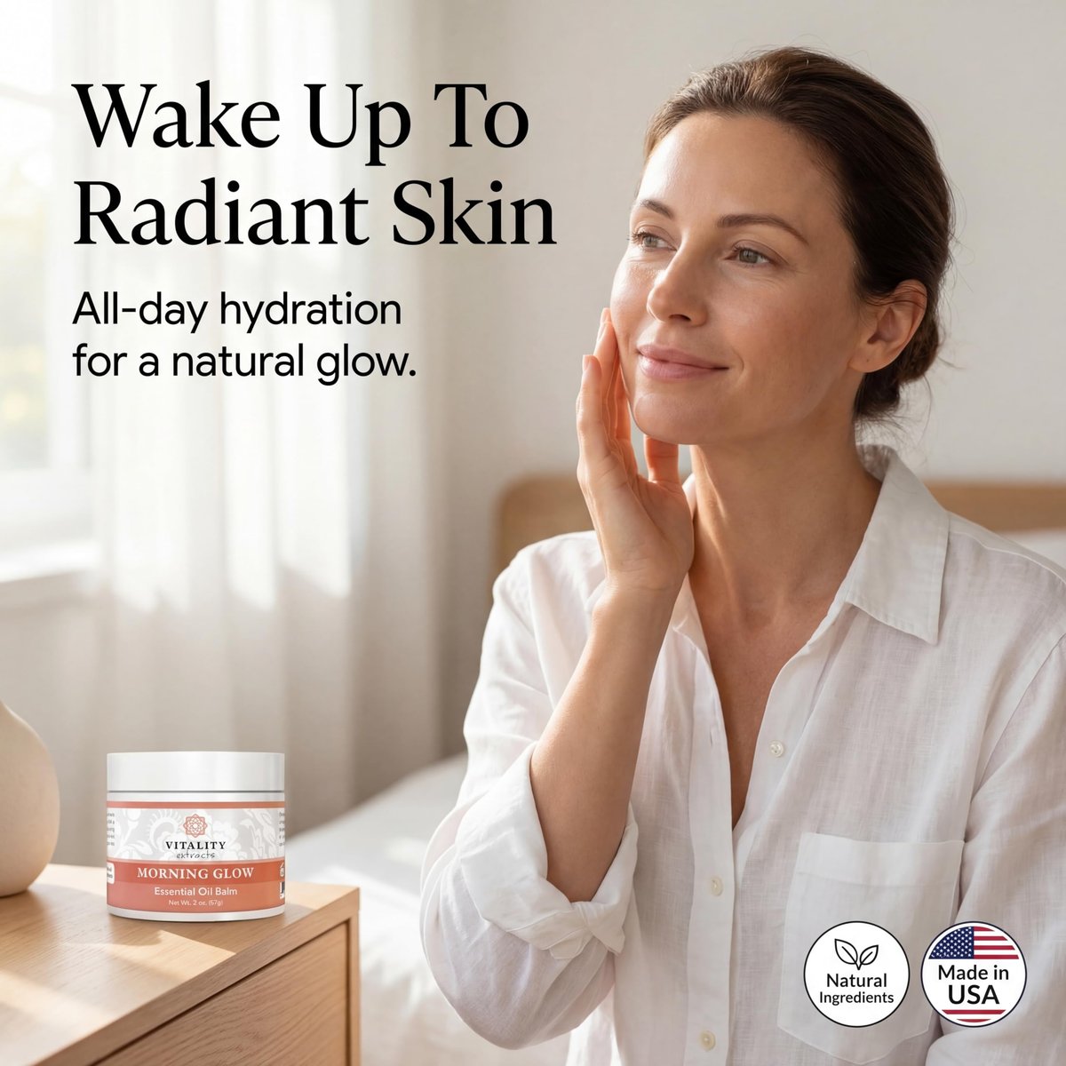 Vitality Extracts Morning Glow Essential Oil Balm - Daily Skin Hydration with Beeswax & Vitamin E for All Skin Types, 2 oz Avelisse