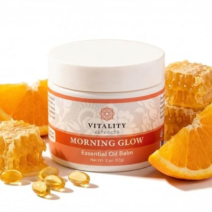 Vitality Extracts Morning Glow Essential Oil Balm - Daily Skin Hydration with Beeswax & Vitamin E for All Skin Types, 2 oz Avelisse
