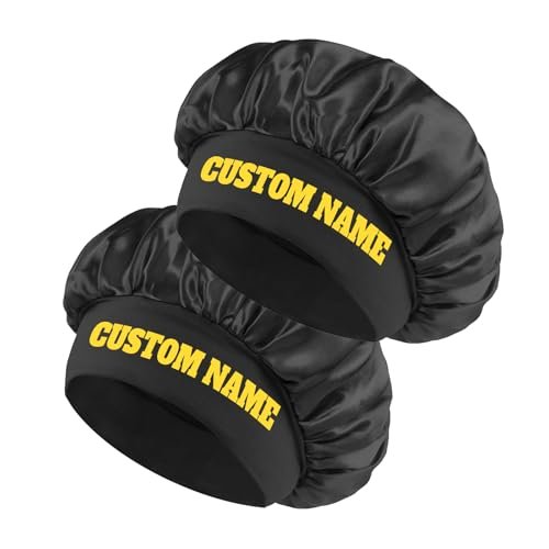2-Pack Custom Silk Bonnet with Name for Women – Personalized Satin Hair Wrap for Sleeping, Curly, Braid & Black Hair - görsel 2