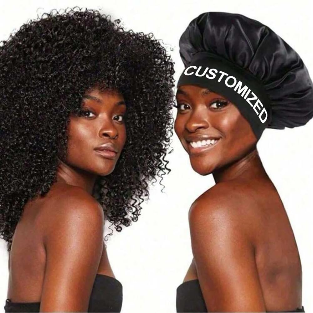2-Pack Custom Silk Bonnet with Name for Women – Personalized Satin Hair Wrap for Sleeping, Curly, Braid & Black Hair - görsel 5