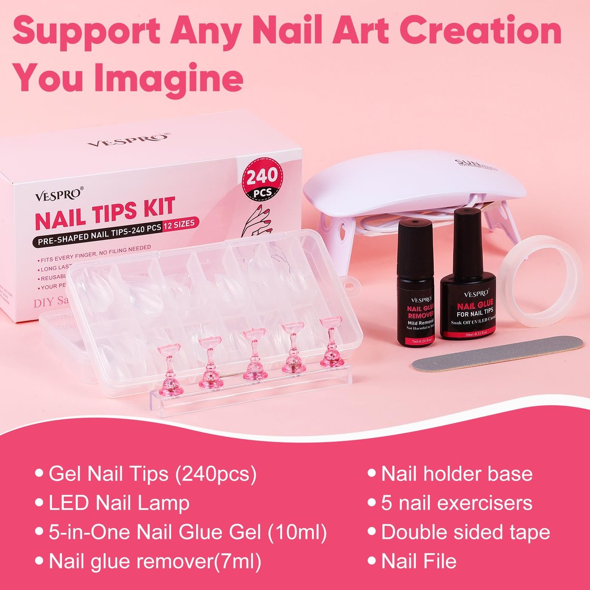 Short Almond & Short Square Gel Nail Tips Kit - 240Pcs Pre-Etched Clear Fake Nails in 12 Sizes with 5-in-1 Gel Glue, Nail Glue Remover, UV LED Lamp and Nail Stand - Gifts for Women Girls - görsel 13