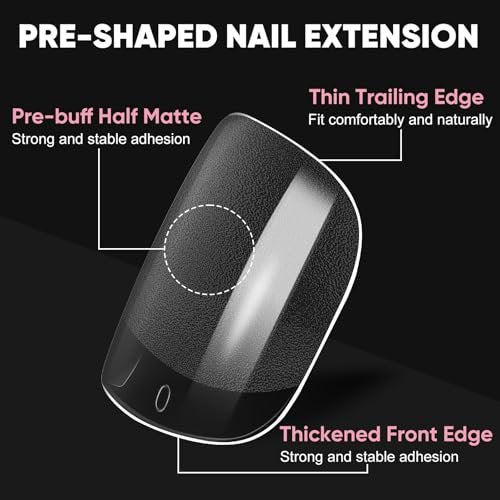 Short Almond & Short Square Gel Nail Tips Kit - 240Pcs Pre-Etched Clear Fake Nails in 12 Sizes with 5-in-1 Gel Glue, Nail Glue Remover, UV LED Lamp and Nail Stand - Gifts for Women Girls - görsel 6