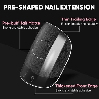 Short Almond & Short Square Gel Nail Tips Kit - 240Pcs Pre-Etched Clear Fake Nails in 12 Sizes with 5-in-1 Gel Glue, Nail Glue Remover, UV LED Lamp and Nail Stand - Gifts for Women Girls