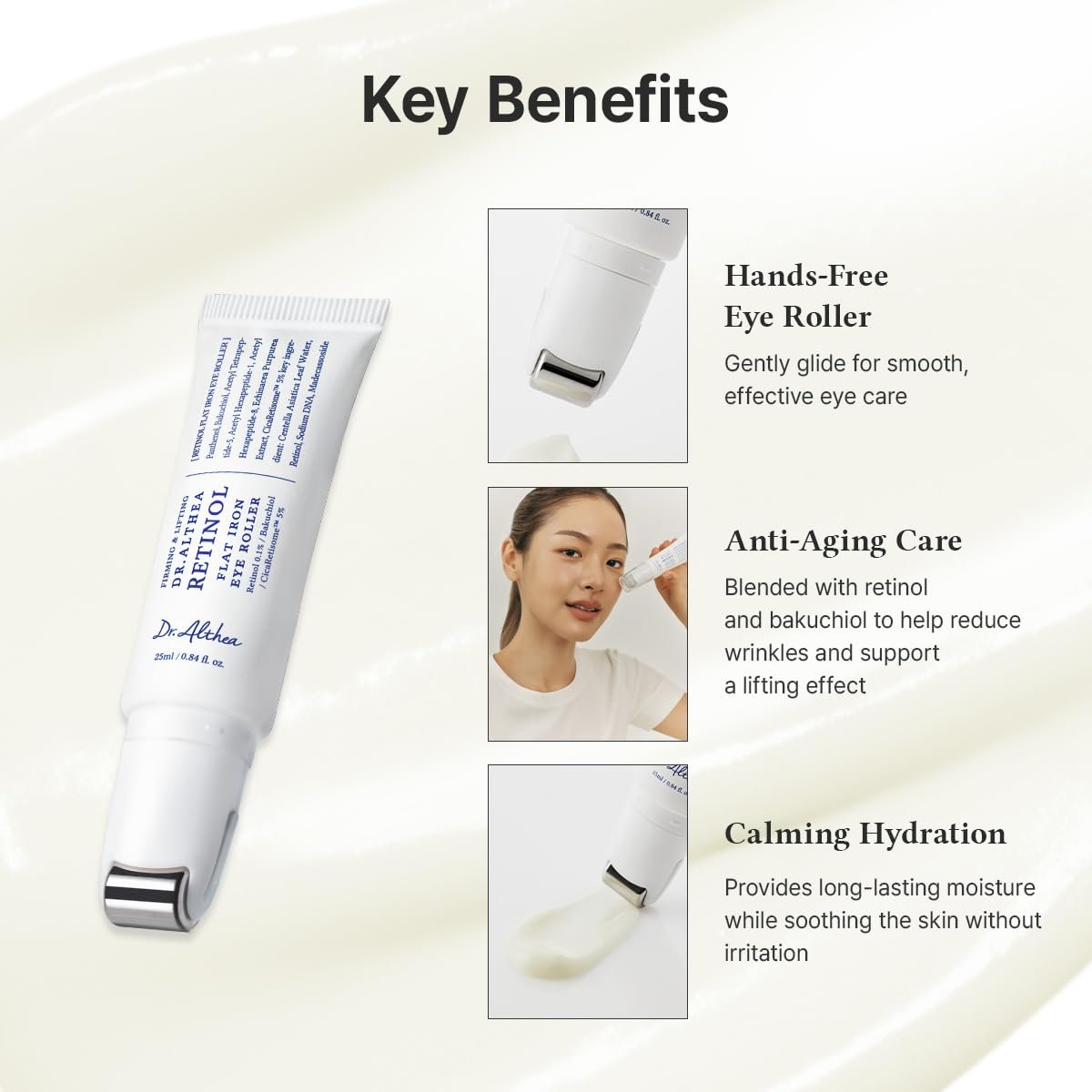 Dr.Althea Retinol Flat Iron Eye Roller | Face Lift Serum with Gua Sha Roller | Antiaging Care with Madecassoside & Centella & Hyaluronic Acid | Vegan Korean Skincare, 0.84 fl oz Avelisse