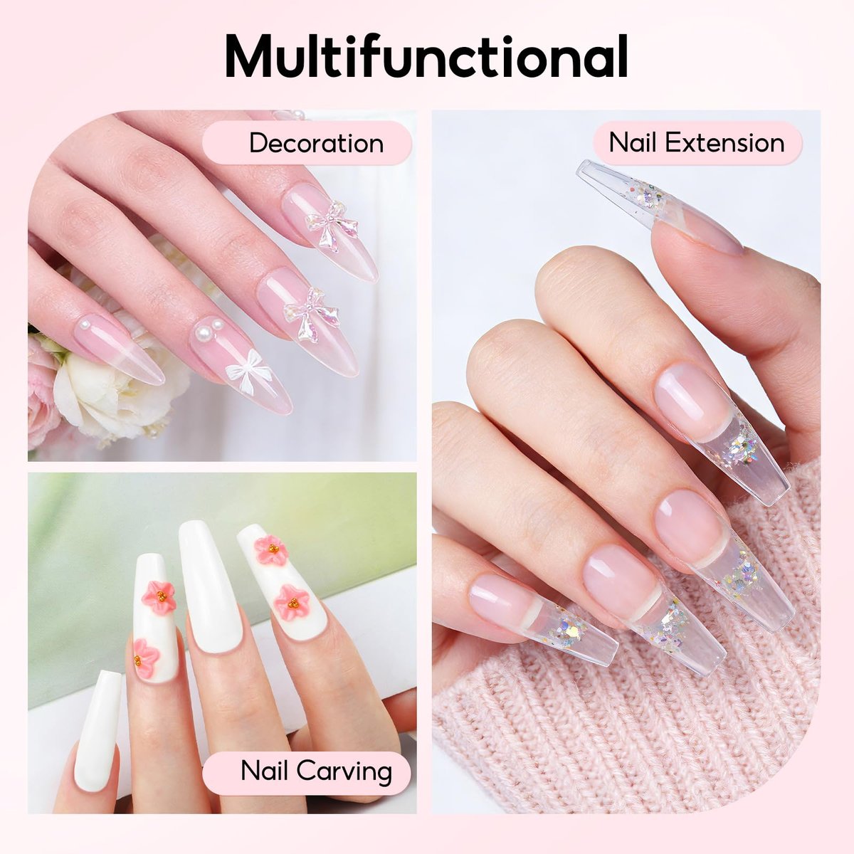 PEACECOLOR Acrylic Nail Kit with UV Light – 3 Pcs Acrylic Powder, Glitter Powder, Rhinestones – Complete Acrylic Set for Beginners, Gift for Women Avelisse