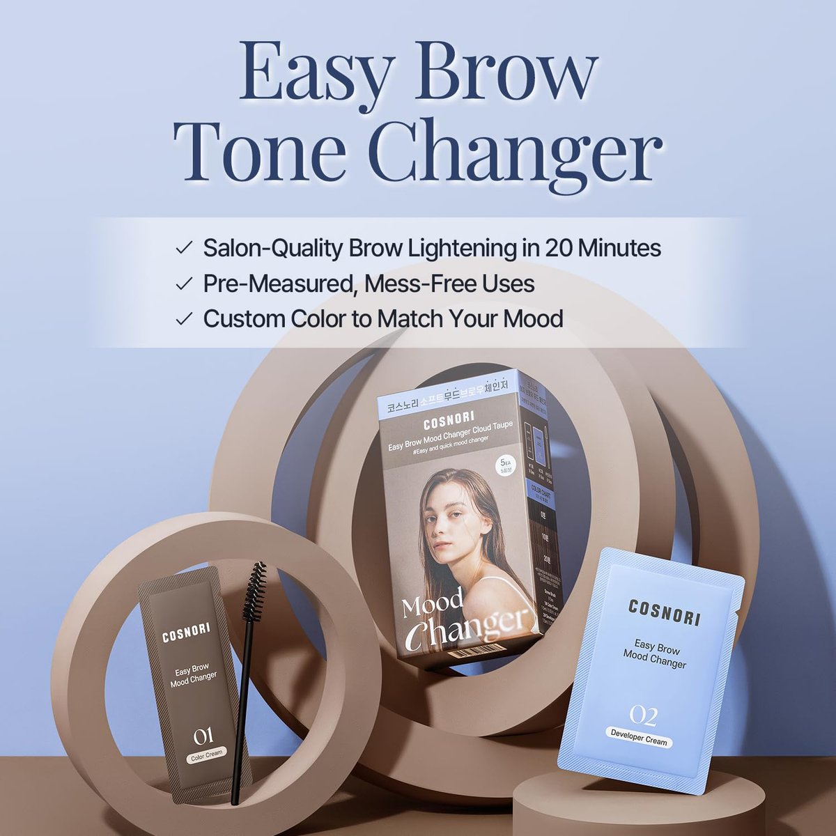 COSNORI Easy Brow Mood Changer Cloud Taupe – At-Home Brow Tinting Kit for Natural-Looking Soft Ash Brown Brows (5 Applications) Avelisse