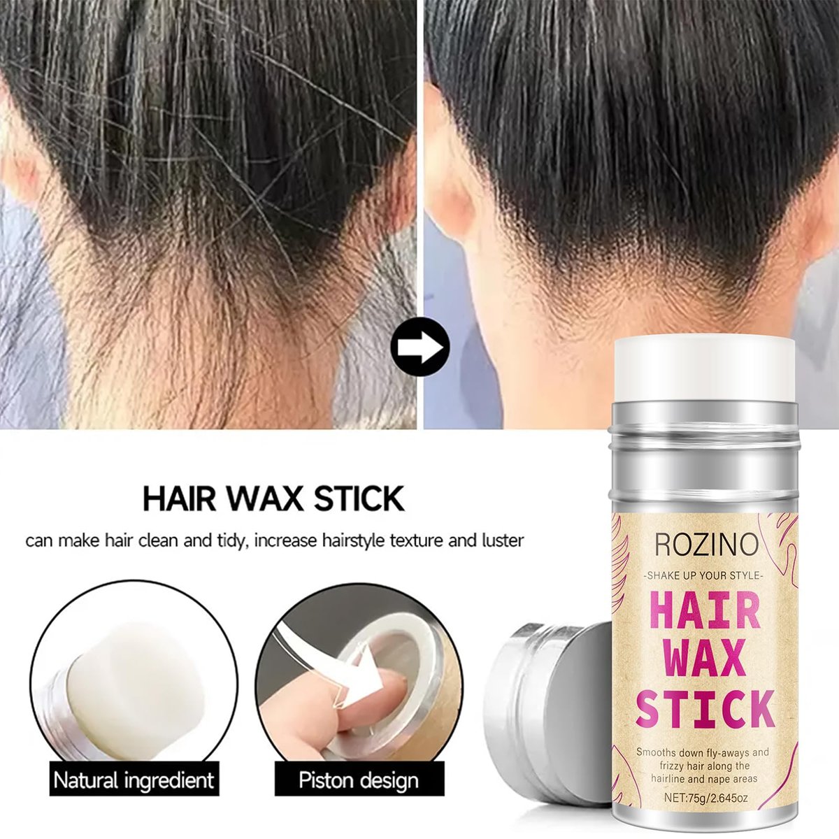 Hair Wax Stick for Flyaways Control & Styling Pomade, 2-Pack Non-Greasy Slick Stick for Women, Kids & Men – Tame Frizz, Sleek Ponytails & Buns, Nourishing Travel-Friendly Hair Wax - görsel 5