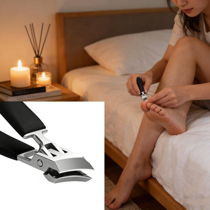 CHEMAILON Wide Jaw Opening Anti-Splash Slanted Nail Clipper - Curved Toenail Clippers for Thick Nails with Ergonomic Handle