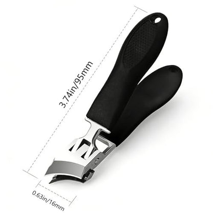 CHEMAILON Wide Jaw Opening Anti-Splash Slanted Nail Clipper - Curved Toenail Clippers for Thick Nails with Ergonomic Handle