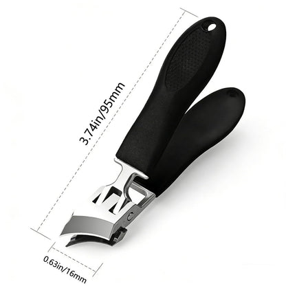 CHEMAILON Wide Jaw Opening Anti-Splash Slanted Nail Clipper - Curved Toenail Clippers for Thick Nails with Ergonomic Handle