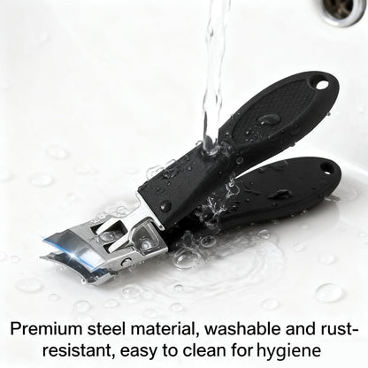 CHEMAILON Wide Jaw Opening Anti-Splash Slanted Nail Clipper - Curved Toenail Clippers for Thick Nails with Ergonomic Handle