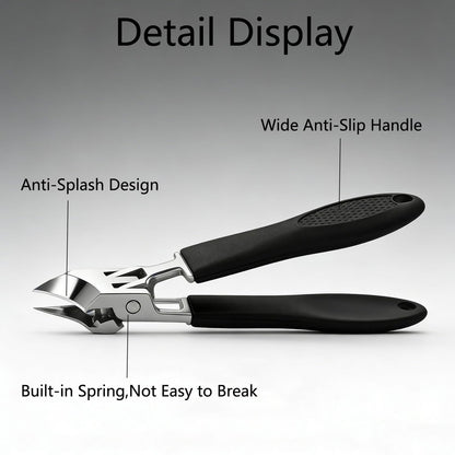 CHEMAILON Wide Jaw Opening Anti-Splash Slanted Nail Clipper - Curved Toenail Clippers for Thick Nails with Ergonomic Handle