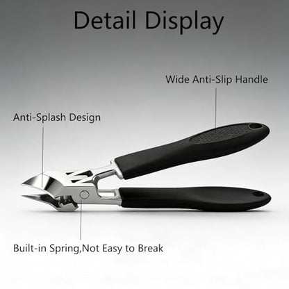 CHEMAILON Wide Jaw Opening Anti-Splash Slanted Nail Clipper - Curved Toenail Clippers for Thick Nails with Ergonomic Handle