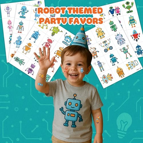 Cute Robot Temporary Tattoos for Kids - 60 PCS (5 Sheets) Pre-Cut Robot Stickers, Party Favors, Birthday Decorations, Classroom Prizes - görsel 6
