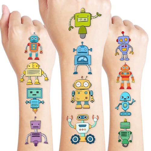 Cute Robot Temporary Tattoos for Kids - 60 PCS (5 Sheets) Pre-Cut Robot Stickers, Party Favors, Birthday Decorations, Classroom Prizes - görsel 2