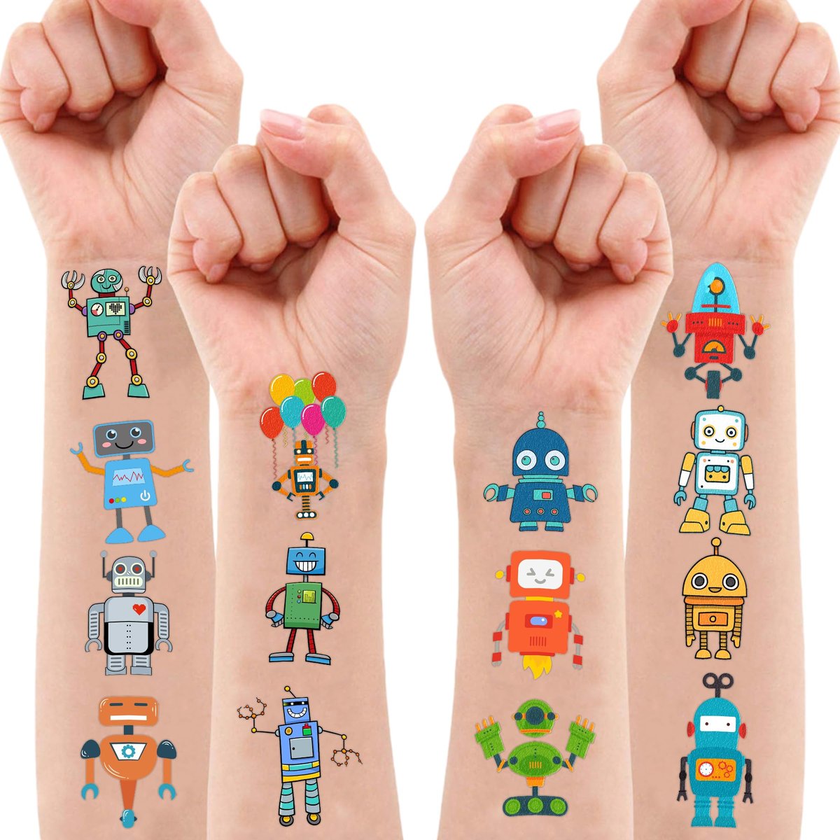 Cute Robot Temporary Tattoos for Kids - 60 PCS (5 Sheets) Pre-Cut Robot Stickers, Party Favors, Birthday Decorations, Classroom Prizes - görsel 13