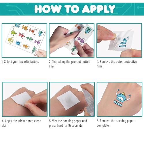 Cute Robot Temporary Tattoos for Kids - 60 PCS (5 Sheets) Pre-Cut Robot Stickers, Party Favors, Birthday Decorations, Classroom Prizes - görsel 10