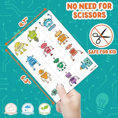Cute Robot Temporary Tattoos for Kids - 60 PCS (5 Sheets) Pre-Cut Robot Stickers, Party Favors, Birthday Decorations, Classroom Prizes